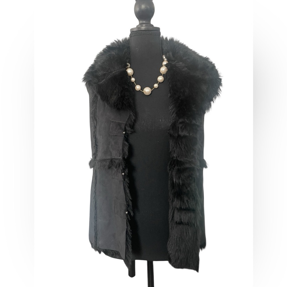 NILS Resort Collection Black Faux Suede Fur Trim Ski Vest Women’s S